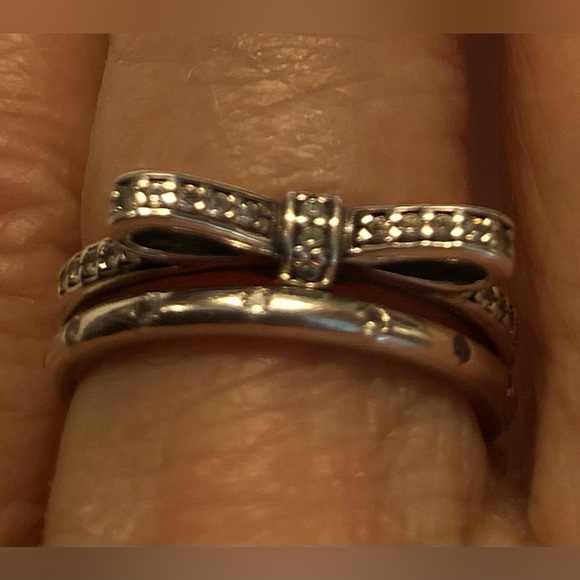 Pandora rings, Size 5, Bow Ring set, Sterling Silver,CZ, Jewelry Box, Lovely - Picture 4 of 12